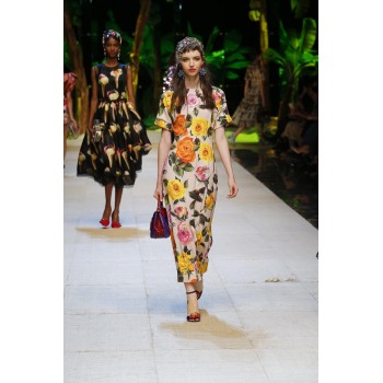 Плътна коприна Dolce&Gabbana рози син фон